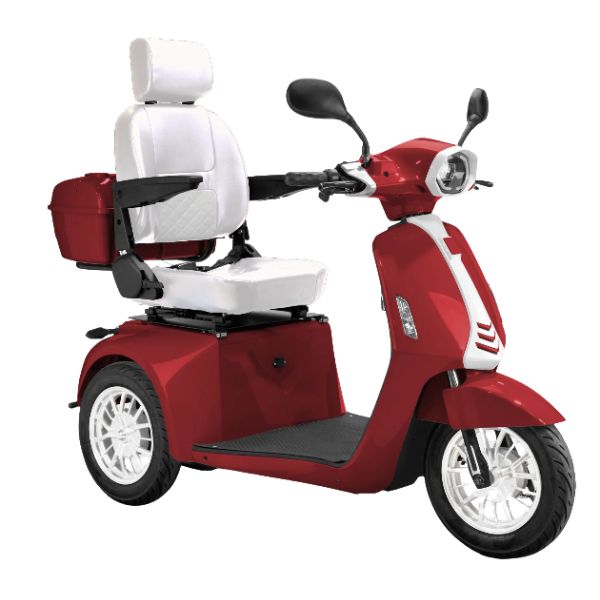 Bespoke Elite 3-wheel Heavy Duty Scooter in Red with White Seat and White Rim