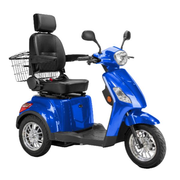 Bespoke Legacy 3-Wheel Mobility Scooter in Blue with Black Seat and Chrome Wheel Rim