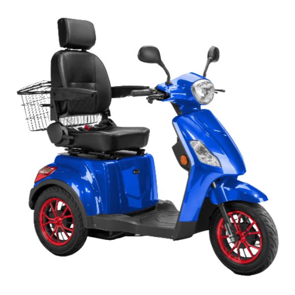 Bespoke Legacy 3-Wheel Mobility Scooter in Blue with Black Seat and Red Wheel Rim