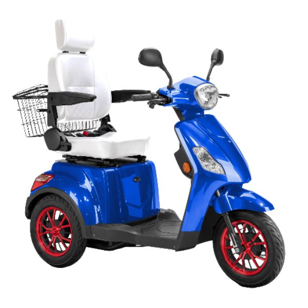 Bespoke Legacy 3-Wheel Mobility Scooter in Blue with White Seat and Red Wheel Rim