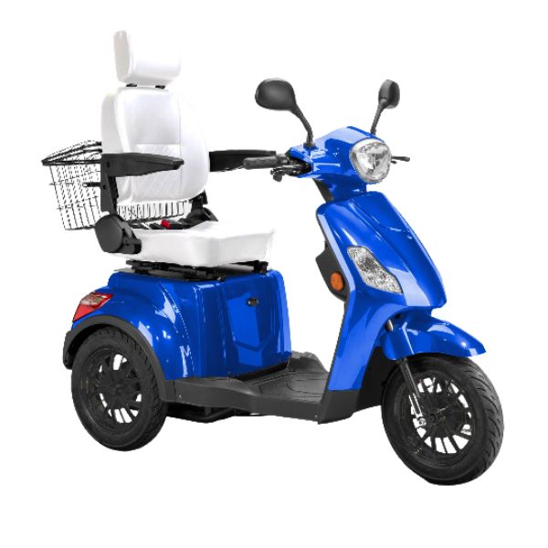 Bespoke Legacy 3-Wheel Mobility Scooter in Blue with White Seat and Black Wheel Rim
