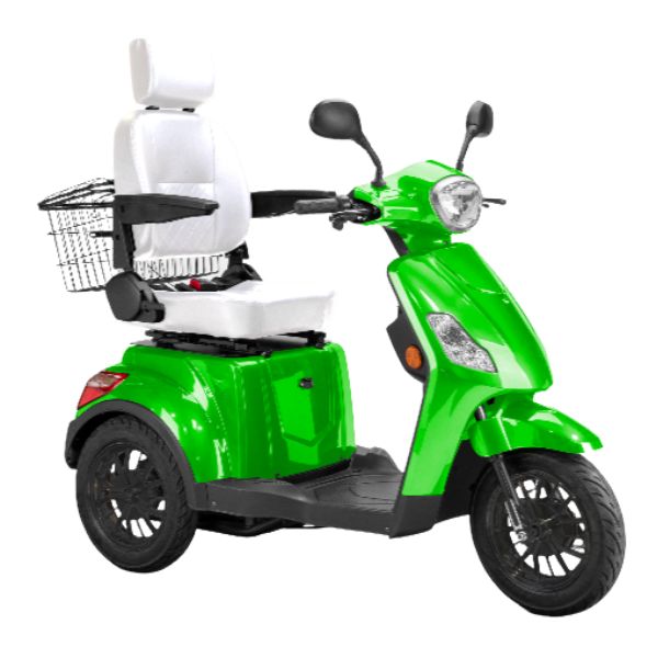 Bespoke Legacy 3-Wheel Mobility Scooter in Green with White Seat and Black Wheel Rim