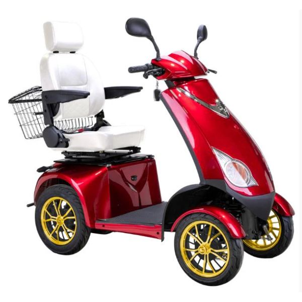 Bespoke Platinum All-Terrain Mobility Scooter in Blue with White Seat and Gold Wheel Rim