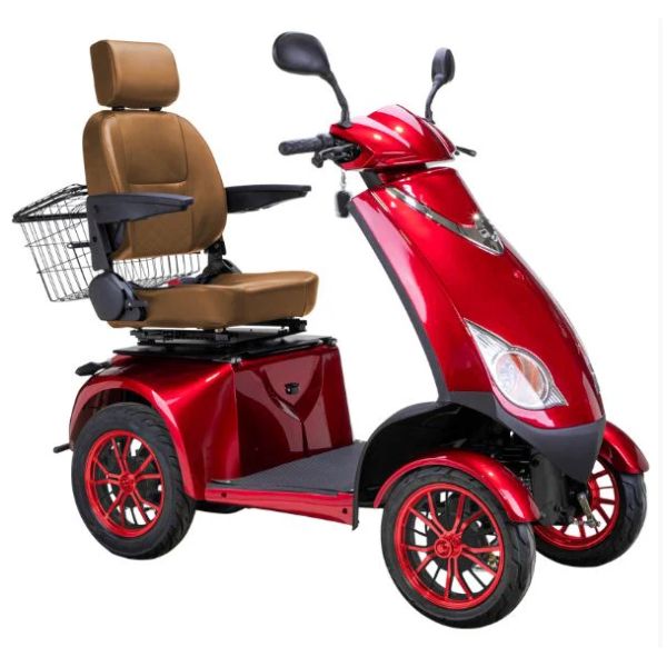 Bespoke Platinum All-Terrain Mobility Scooter in Red with Brown Seat and Red Wheel Rim
