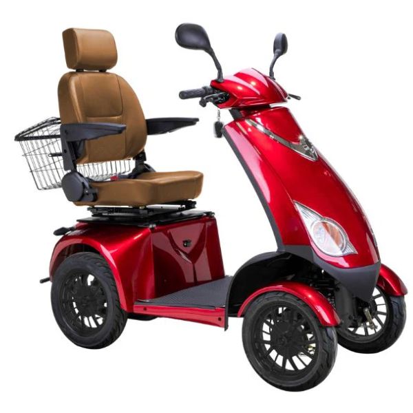 Bespoke Platinum All-Terrain Mobility Scooter in Red with Brown Seat and Black Wheel Rim