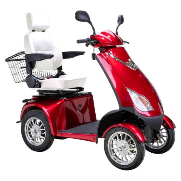 Bespoke Platinum All-Terrain Mobility Scooter in Red with White Seat and Chrome Wheel Rim