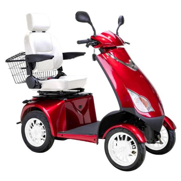 Bespoke Platinum All-Terrain Mobility Scooter in Red with White Seat and White Wheel Rim