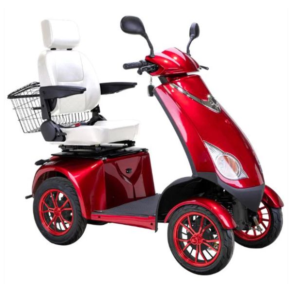 Bespoke Platinum All-Terrain Mobility Scooter in Red with White Seat and Red Wheel Rim