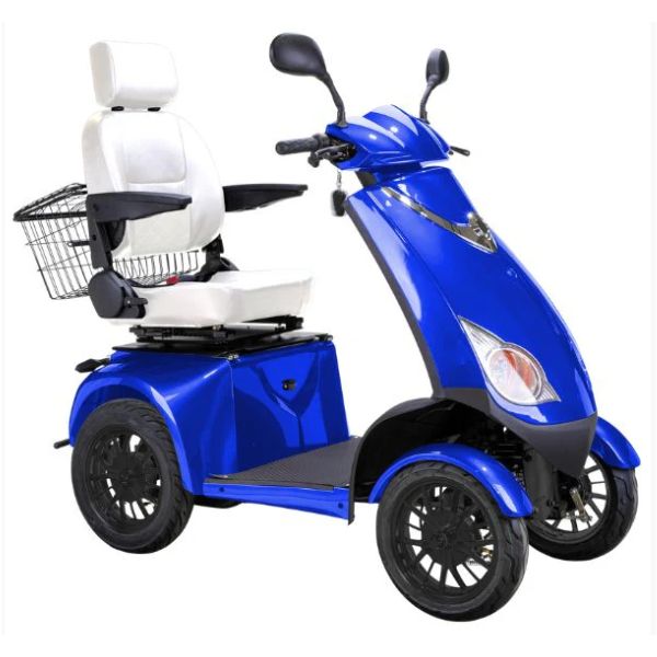 Bespoke Platinum All-Terrain Mobility Scooter in Blue with Shite Seat and Black Wheel Rim