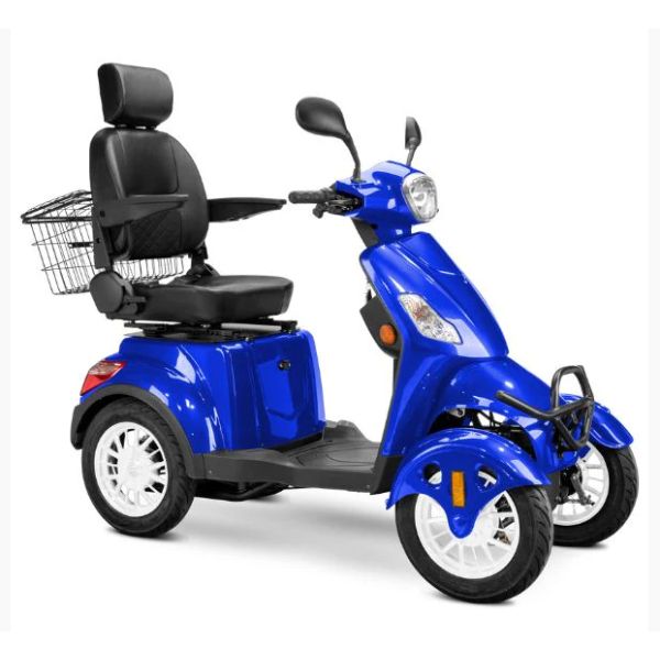 Bespoke Prestige Mobility Scooter in Blue with Black Seat and White Wheel Rim