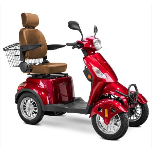 Bespoke Prestige Mobility Scooter in Red with Brown Seat and Chrome Wheel Rims