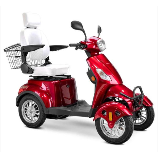 Bespoke Prestige Mobility Scooter in Red with White Seat and Chrome Wheel Rims