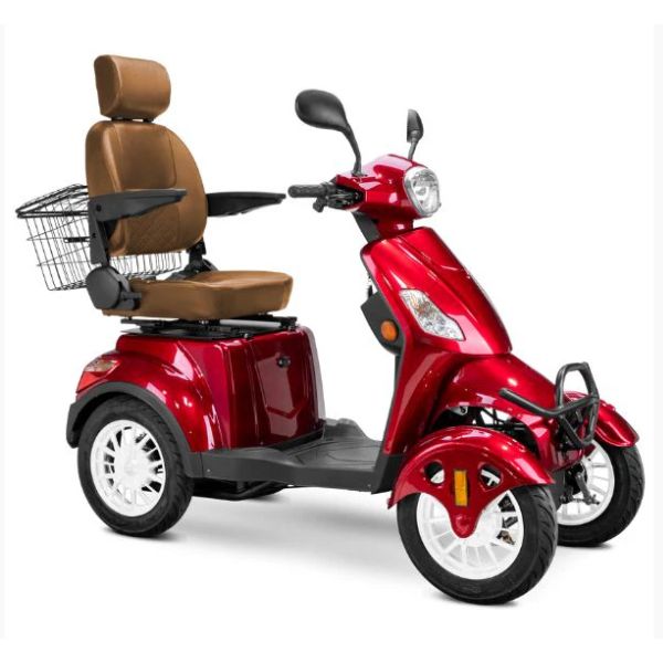 Bespoke Prestige Mobility Scooter in Red with Brown Seat and White Wheel Rims
