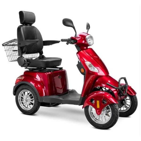 Bespoke Prestige Mobility Scooter in Red with Black Seat and Chrome Wheel Rims
