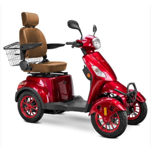 Bespoke Prestige Mobility Scooter in Red with Brown Seat and Red Wheel Rims