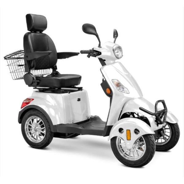Bespoke Prestige Mobility Scooter in White with Black Seat and Chrome Wheel Rims