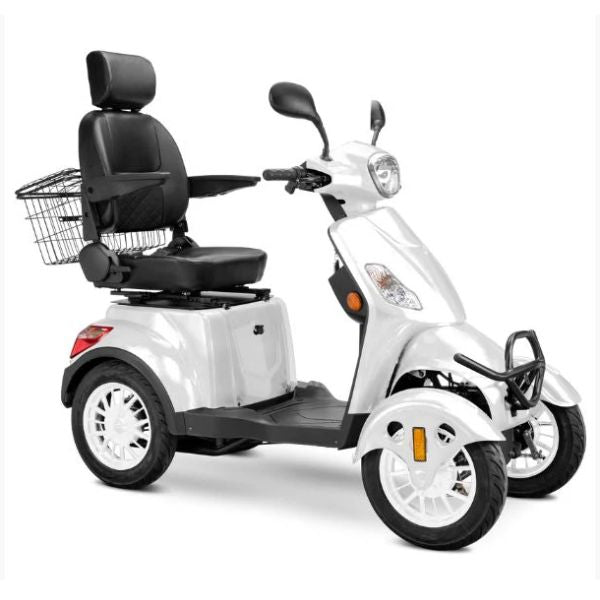 Bespoke Prestige Mobility Scooter in White with Black Seat and White Wheel Rims