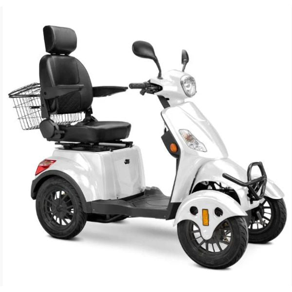 Bespoke Prestige Mobility Scooter in White with Black Seat and Black Wheel Rims