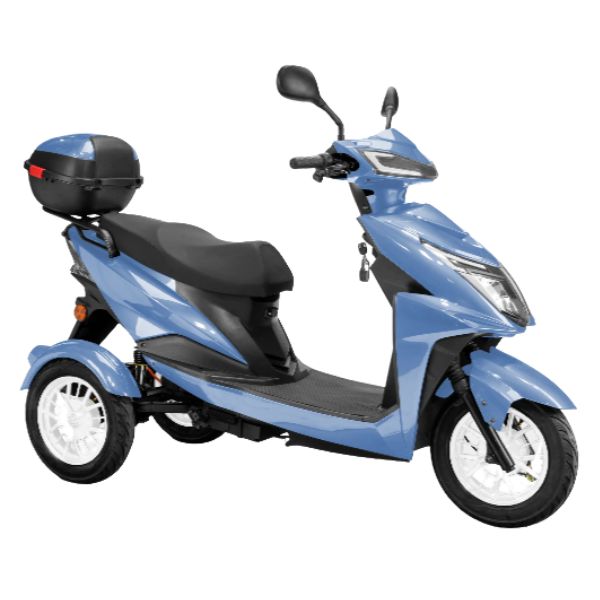 Bespoke Regal 3-Wheel Scooter in Blue with Black Seat and White Rim