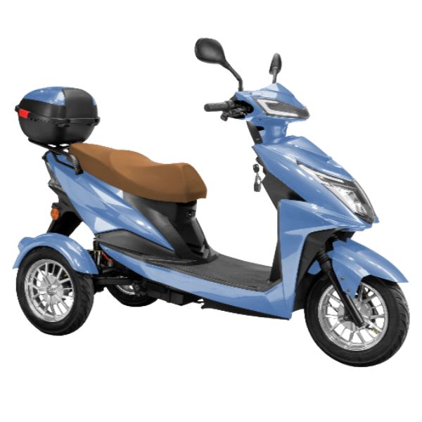 Bespoke Regal 3-Wheel Scooter in Blue with Brown Seat and Chrome Rim