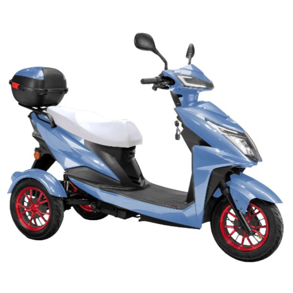 Bespoke Regal 3-Wheel Scooter in Blue with White Seat and Red Rim