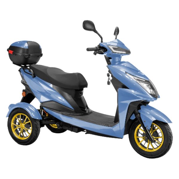 Bespoke Regal 3-Wheel Scooter in Blue with Black Seat and Gold Rim