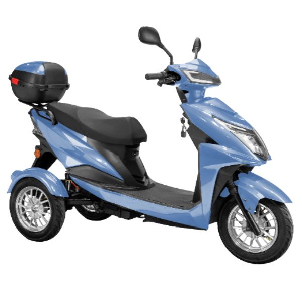 Bespoke Regal 3-Wheel Scooter in Blue with Black Seat and Chrome Rim
