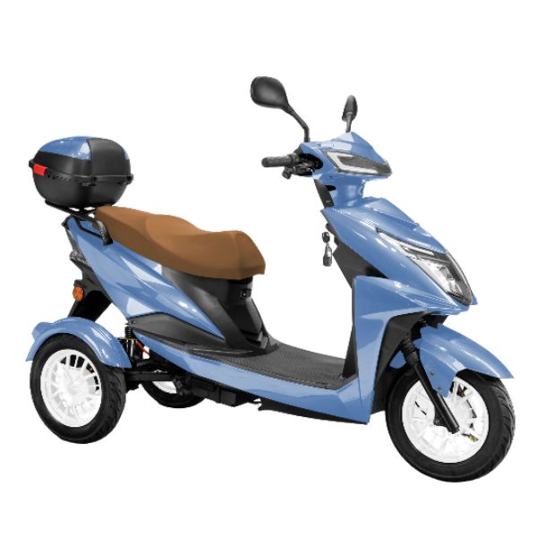 Bespoke Regal 3-Wheel Scooter in Blue with Brown Seat and White Rim