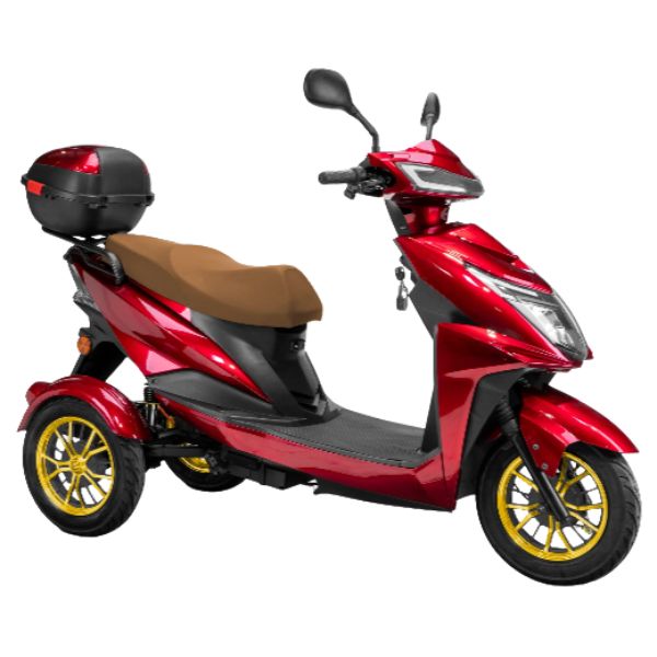 Bespoke Regal 3-Wheel Scooter in Red with Brown Seat and Gold Rim