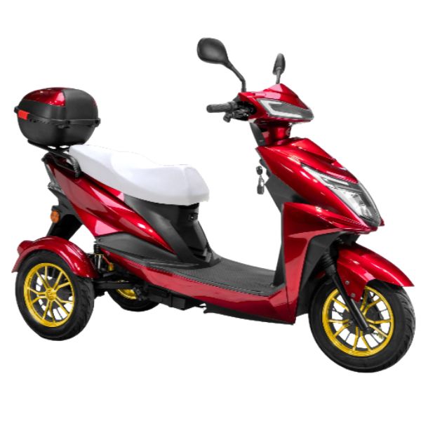 Bespoke Regal 3-Wheel Scooter in Red with White Seat and Gold Rim