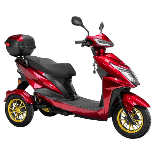 Bespoke Regal 3-Wheel Scooter in Red with Black Seat and Gold Rim