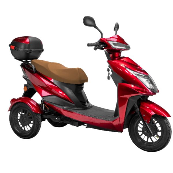 Bespoke Regal 3-Wheel Scooter in Red with Brown Seat and Black Rim