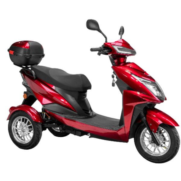 Bespoke Regal 3-Wheel Scooter in Red with Black Seat and Chrome Rim