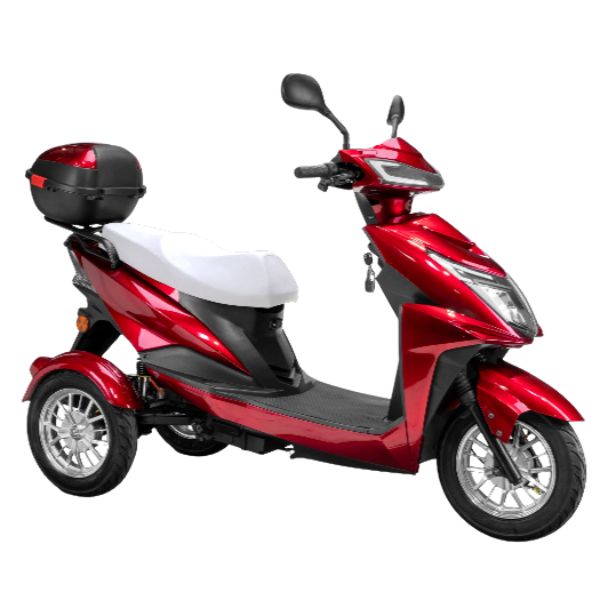 Bespoke Regal 3-Wheel Scooter in Red with White Seat and Chrome Rim