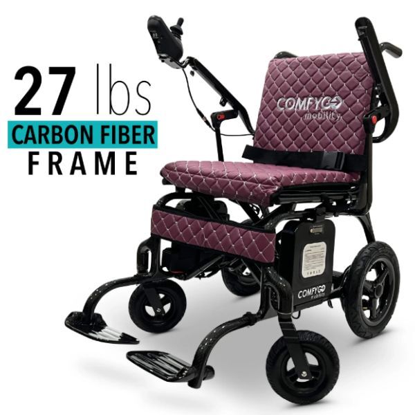 ComfyGo Phoenix Carbon Fiber Folding Electric Wheelchair Purple in Textile View 