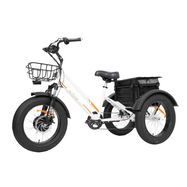 DWMEIGI MG1703 White-Zeus 3 Wheel Fat Tire Electric Trike Turning Left Side View
