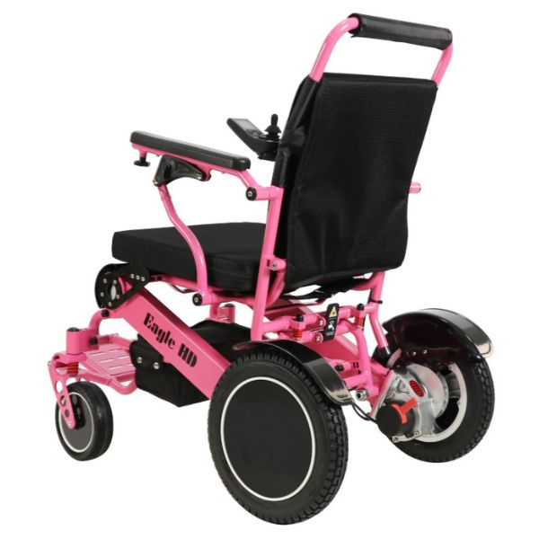 Eagle Bariatric Portable Power Wheelchair in Pink Left Rear View