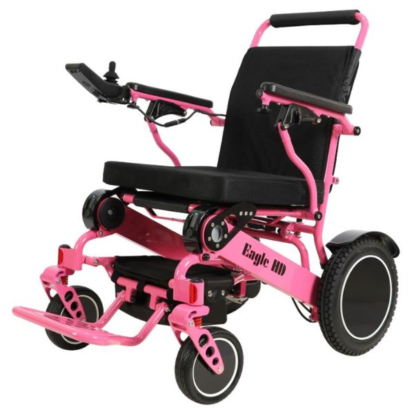 Eagle Bariatric Portable Power Wheelchair in Pink Left Angle View
