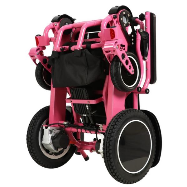 Eagle Bariatric Portable Power Wheelchair in Pink Folding Position