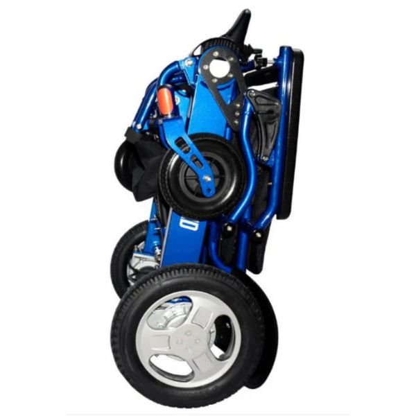Electra 7 HD Wide Bariatric Folding Power Wheelchair in Blue Folding Upright Position