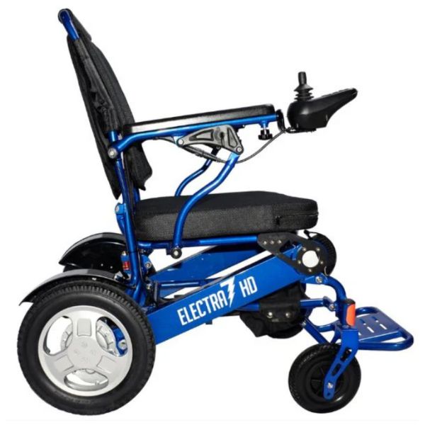 Electra 7 HD Wide Bariatric Folding Power Wheelchair in Blue Right Side View