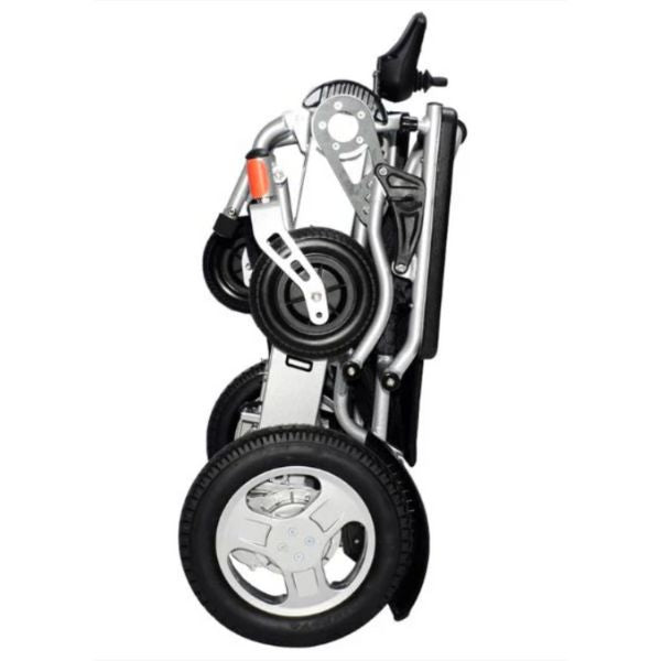 Electra 7 HD Wide Bariatric Folding Power Wheelchair in Silver Folded Upright