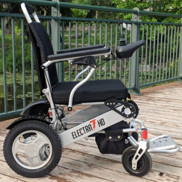 Electra 7 HD Wide Bariatric Folding Power Wheelchair in Silver Right Side View