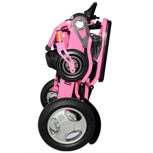 Electra 7 HD Wide Bariatric Folding Power Wheelchair in Pink Folding Upright Position