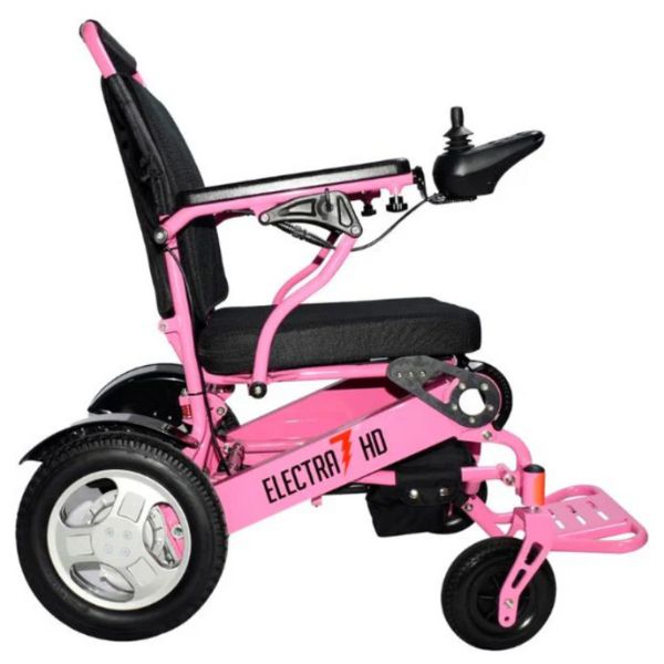 Electra 7 HD Wide Bariatric Folding Power Wheelchair in Pink Right Side View