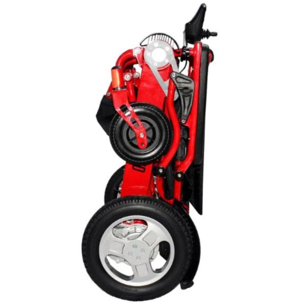 Electra 7 HD Wide Bariatric Folding Power Wheelchair in Red Folding Upright Position