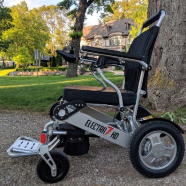 Electra 7 HD Wide Bariatric Folding Power Wheelchair in Silver Left Side View