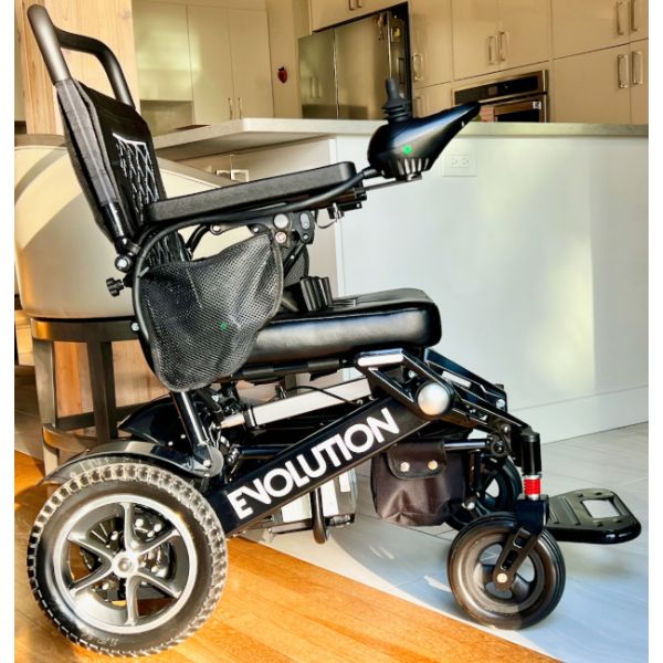Evaluation Evolution Auto Folding Power Wheelchair in Black Side View