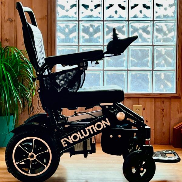Evaluation Evolution Auto Folding Power Wheelchair in Black Right Side View