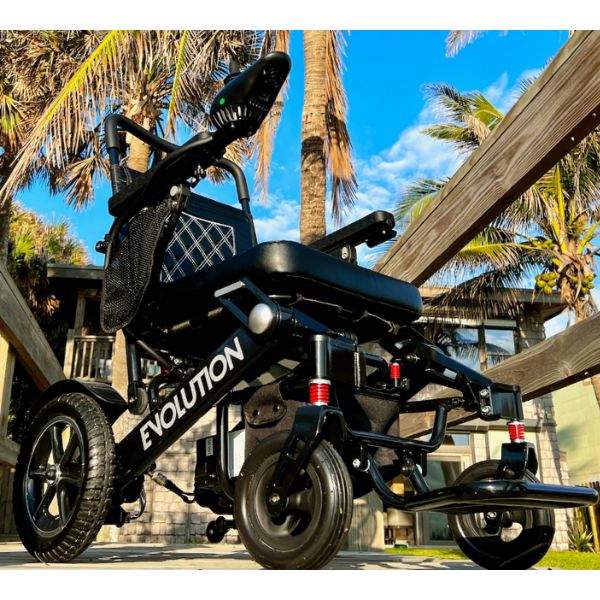 Evaluation Evolution Auto Folding Power Wheelchair Facing Right Forward